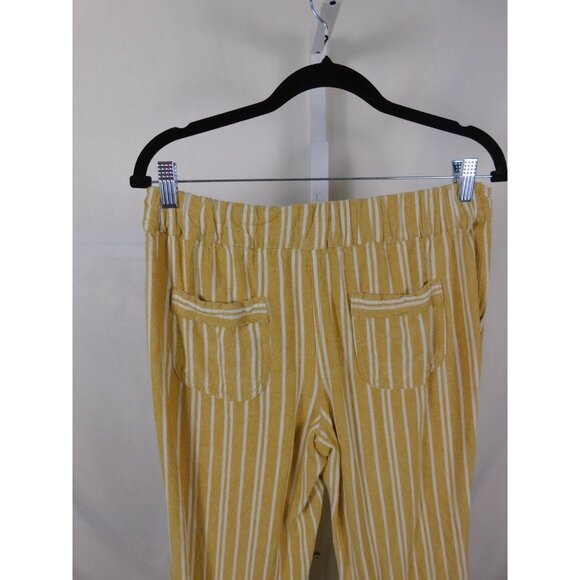 Per Se Pants Womens Yellow White Striped Linen Blend Drawstring Elastic Waist - Picture 6 of 11